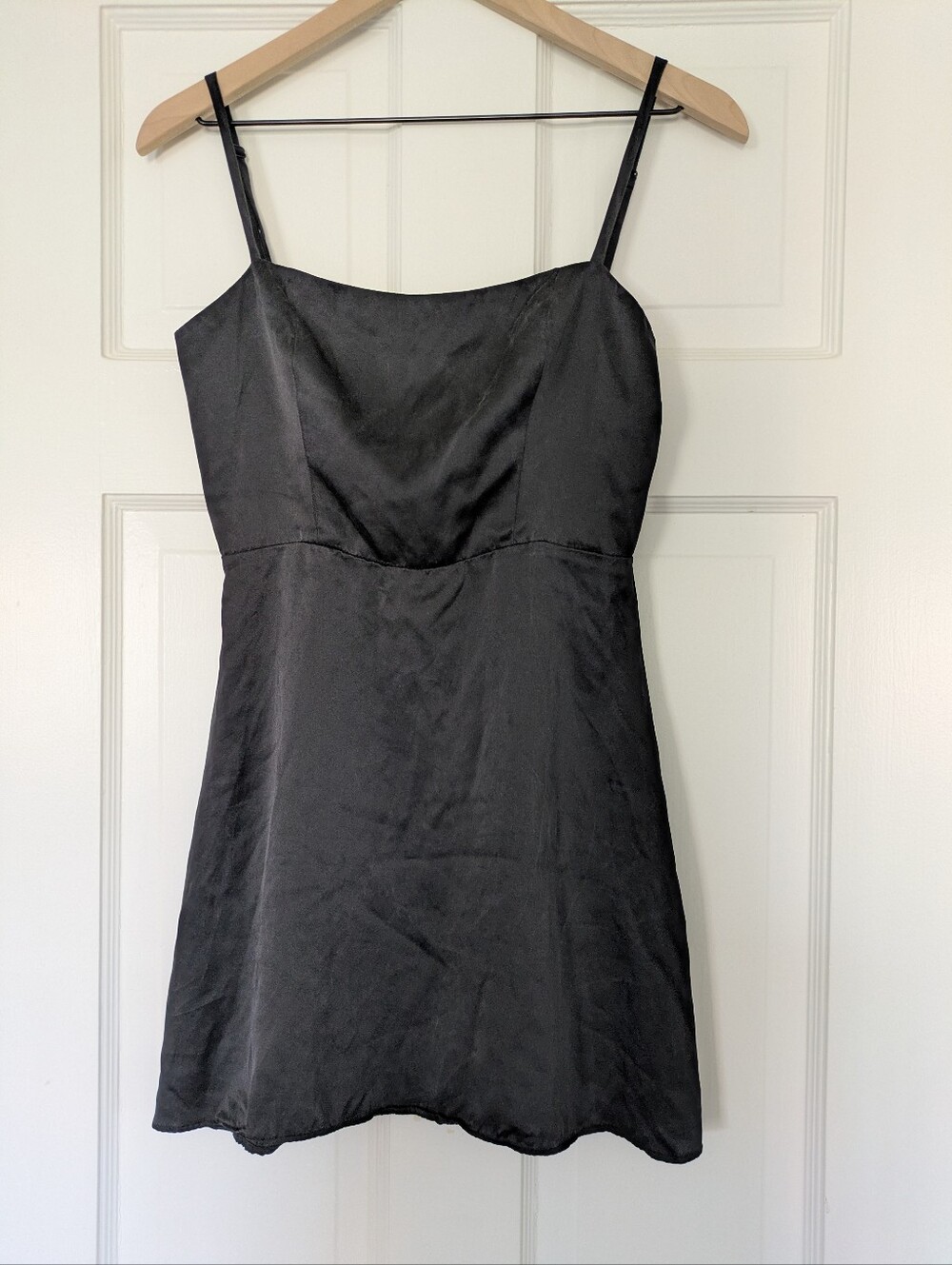 Reformation Black Silk Mini Dress Thin Straps Square Neck Sz 4